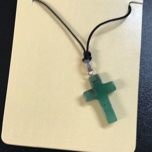 Speckled Green Aventurine 1' by 1/2" 32" Nylon Cord Necklaces with Stone Cross - Picture 2 of 4